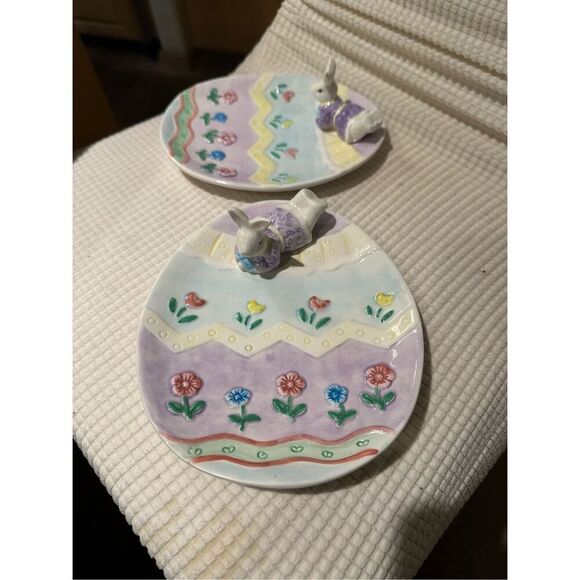 Set of 2 ceramic easter egg plates - Picture 1 of 7